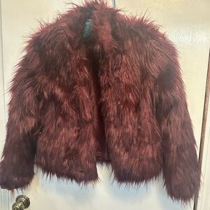 Fashion Nova XS Burgundy fur Jacket